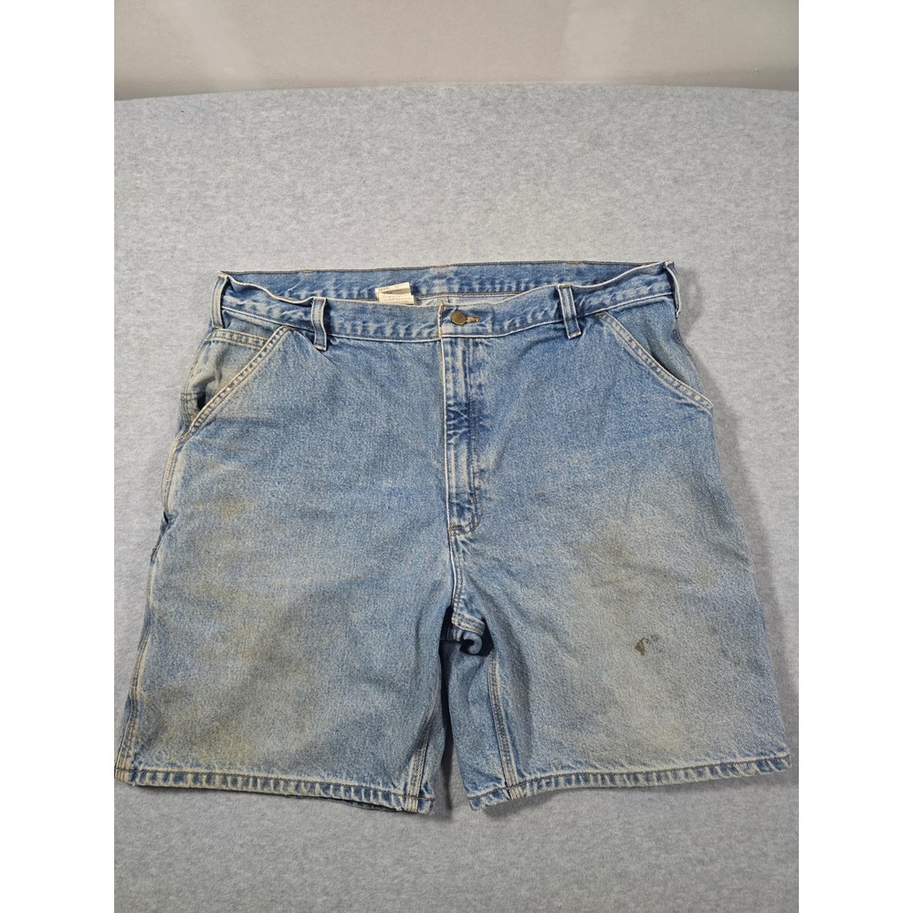 Vintage Carhartt B29 STW Light Wash Denim Carpenter Shorts Mens 40 Thrashed